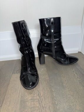 Florian Patent Leather Heeled Boots Black Size 8.5, 3.5" heel